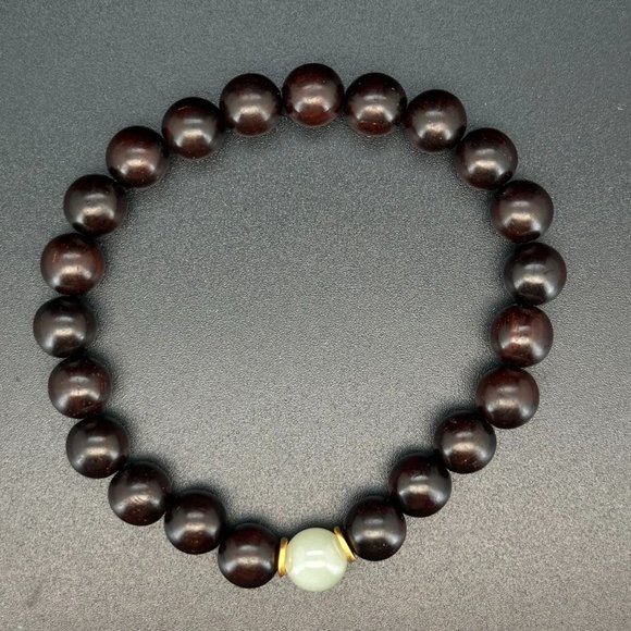 Natural Sandalwood& Nephrite Handmade 16cm bracelet - Picture 3 of 4